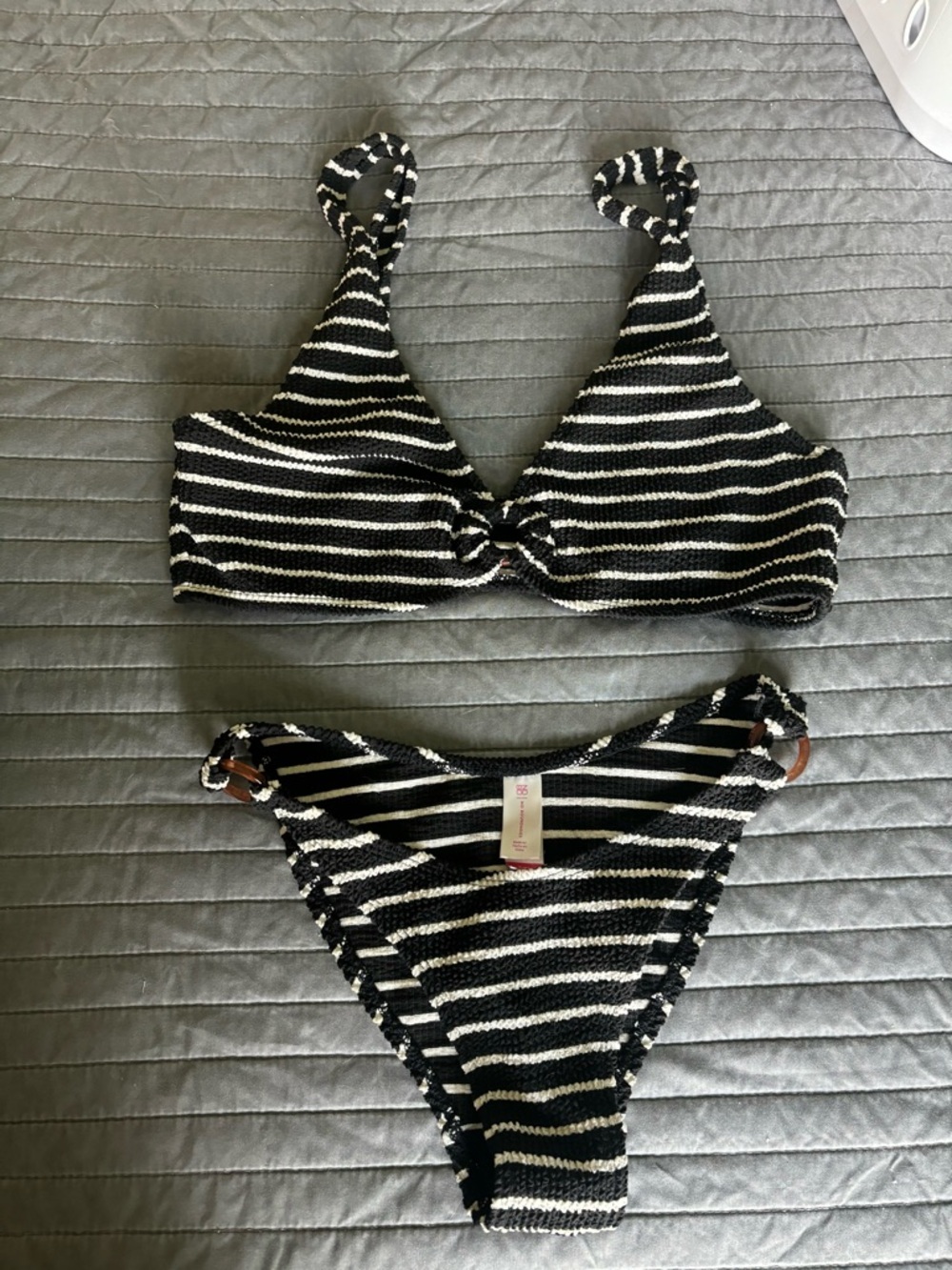 No Boundaries Black & White Striped Bikini Set